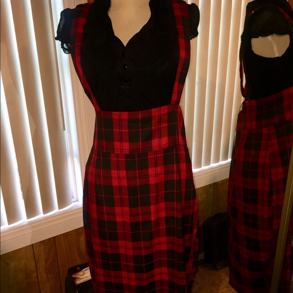 Collectif Dresses & Skirts - Red plaid overall skirt